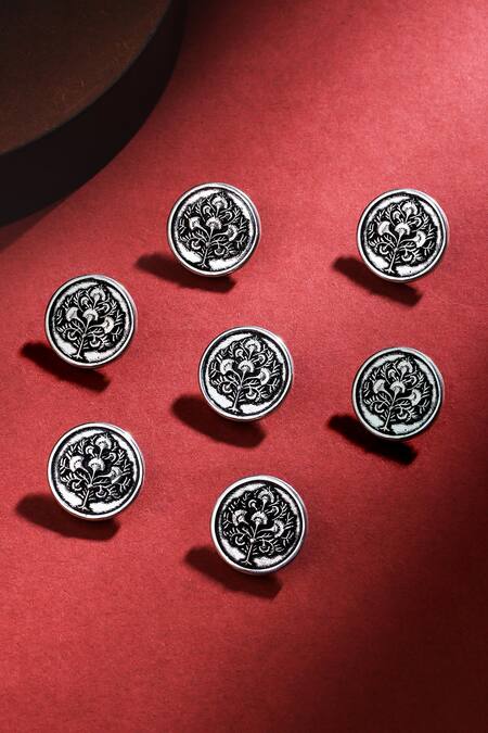 Cosa Nostraa Silver Tree Buttons - Set Of 7
