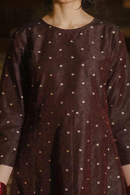 Baaro Masi_Black Brocade, Cotton, Organza Embroidery, Tassels Round A-line Kurta Salwar Set _Online_at_Aza_Fashions