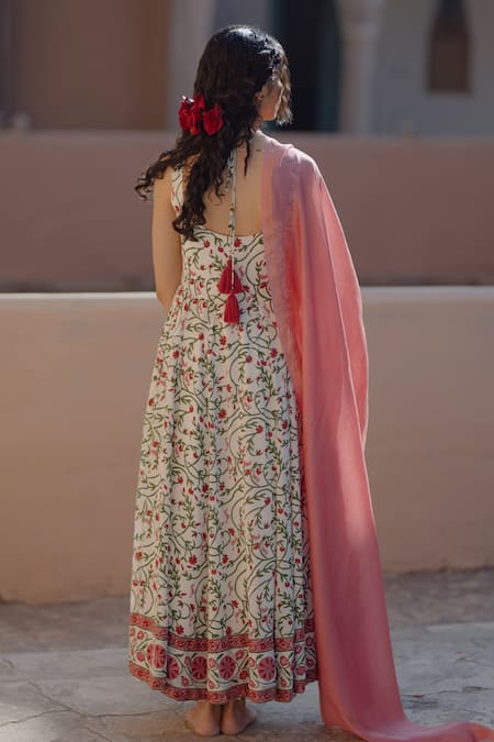 Baaro Masi Floral Jaal Print Anarkali Set 