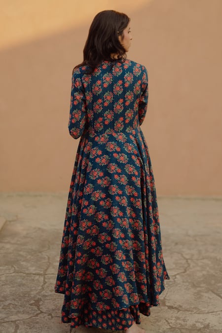 Baaro Masi Floral Print Jacket Anarkali & Skirt Set 