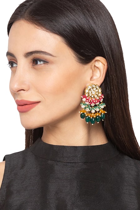 Hrisha Jewels Floral Kundan Polki Danglers 