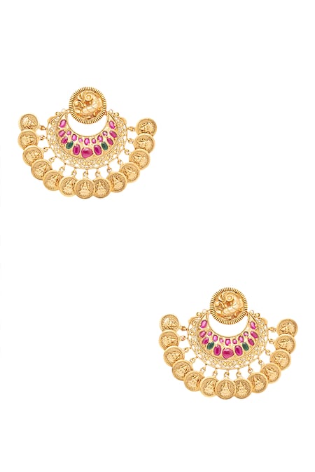Shop HRISHA Gold Plated Stone Carved Chandbalis at Aza Fashions Shop_HRISHA_Gold Plated Stone Carved Chandbalis _at_Aza_Fashions