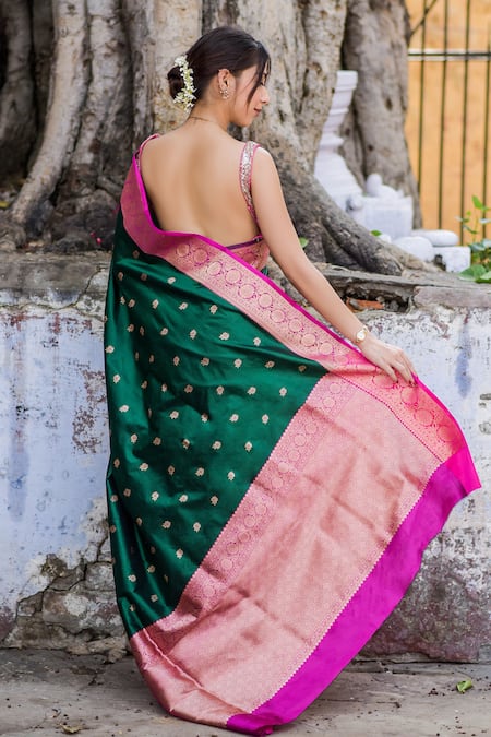 Green Banarasi Saree | Blush Blossom Pink Saree | | Kanjivaram Charm S –  Vara Vastram