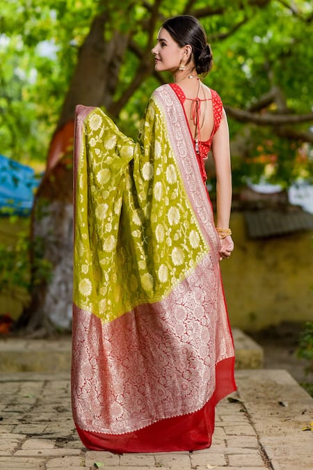 Pista Green Banarasi Silk Jacquard Woven Saree with Blouse » BRITHIKA  Luxury Fashion