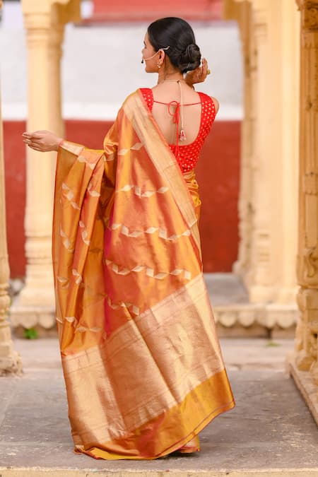 Naaritva India Geometric Handwoven Banarasi Saree With Running Blouse 