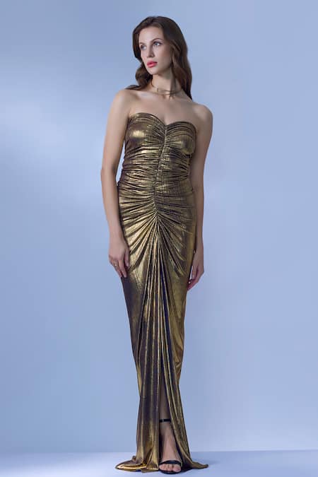 Buy Cham Cham Gold Sweetheart Neck Shimmer Finish Tube Gown Online at Aza Fashions Buy_Cham Cham_Gold Sweetheart Neck Shimmer Finish Tube Gown _Online_at_Aza_Fashions