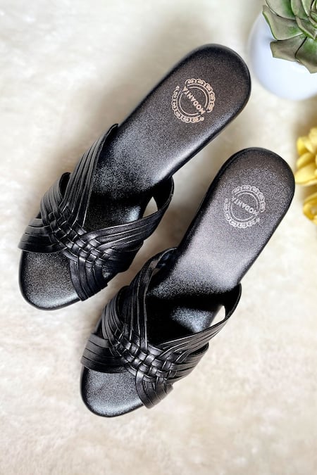 Shop Modanta Footwear Black Criss Cross Strap Wedge Heels at Aza Fashions Shop_Modanta Footwear_Black Criss Cross Strap Wedge Heels _at_Aza_Fashions