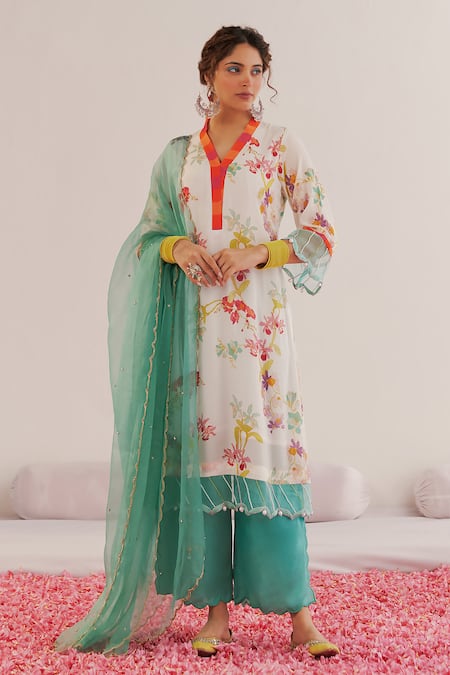 172 THREADS Sleeve Hem Embroidered Kurta Pant Set 