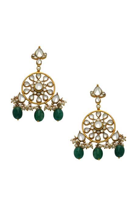 Shop Tizora Gold Plated Pearls, Diamonds, Stones Kundan Drop Danglers at Aza Fashions Shop_Tizora_Gold Plated Pearls, Diamonds, Stones Kundan Drop Danglers _at_Aza_Fashions