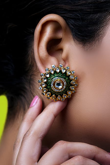 Tizora Meenakari Kundan Stud Earrings 