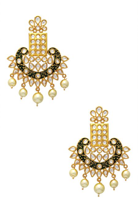 Shop Tizora Gold Plated Pearls, Diamonds Enamelled Kundan Danglers at Aza Fashions Shop_Tizora_Gold Plated Pearls, Diamonds Enamelled Kundan Danglers _at_Aza_Fashions