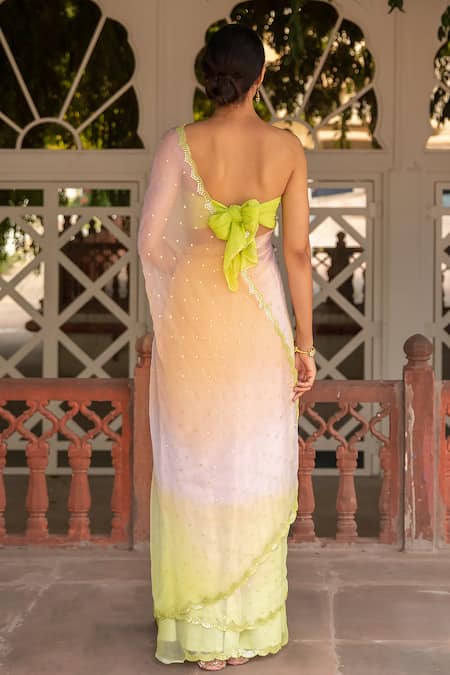 Geroo Jaipur Multi Color Chiffon Mirrors, Shaded Saree With Unstitched Blouse Piece Online at Aza Fashions Geroo Jaipur_Multi Color Chiffon Mirrors, Shaded Saree With Unstitched Blouse Piece _Online_at_Aza_Fashions