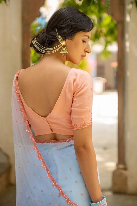 Shop_Geroo Jaipur_Multi Color Chiffon Mirrors, Embroidery Saree With Unstitched Blouse Piece _Online_at_Aza_Fashions