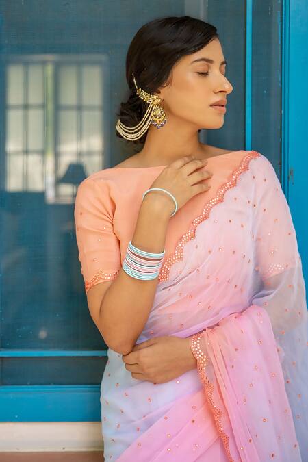 Geroo Jaipur_Multi Color Chiffon Mirrors, Embroidery Saree With Unstitched Blouse Piece _at_Aza_Fashions