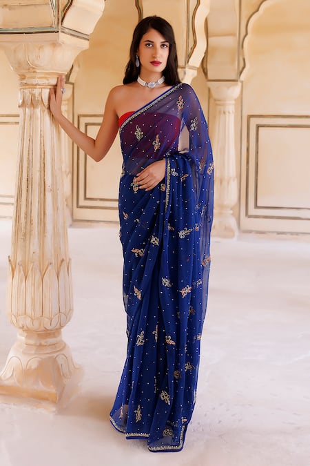 Geroo Jaipur Floret Pattern Saree With Unstitched Blouse Piece 