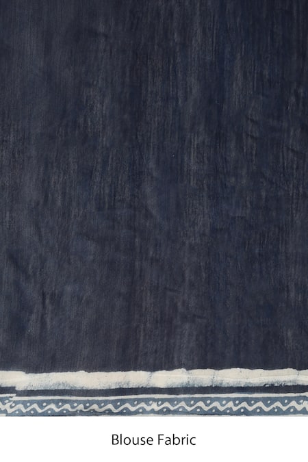 Geroo Jaipur Blue Chanderi Beads Hand Block Printed Saree With Unstitched Blouse Piece at Aza Fashions Geroo Jaipur_Blue Chanderi Beads Hand Block Printed Saree With Unstitched Blouse Piece _at_Aza_Fashions