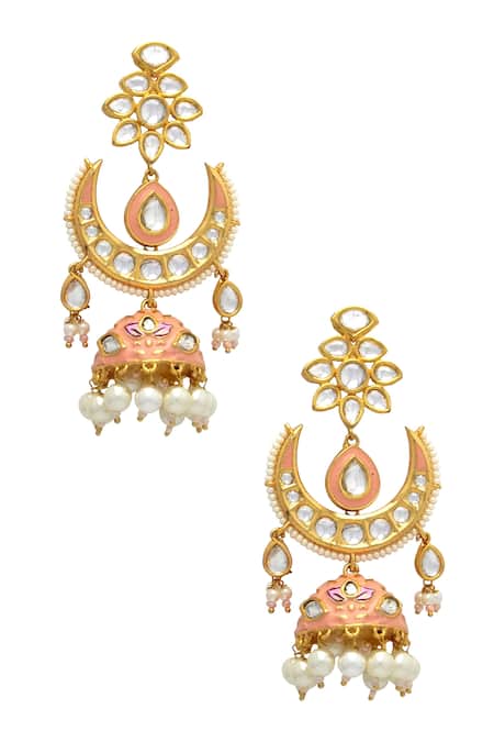 Shop_Tizora_Gold Plated Pearls, Diamonds Kundan Bead Drop Chandbalis _at_Aza_Fashions