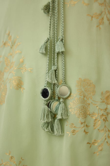 Buy_Nikasha_Green Viscose, Georgette, Crepe Embroidery, Foil Printing Kaftan With Dhoti Pant _Online_at_Aza_Fashions