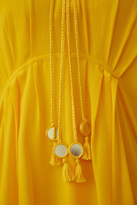 Shop_Nikasha_Yellow Viscose Round Neck Flared Solid Kaftan With Dhoti Pant _Online_at_Aza_Fashions