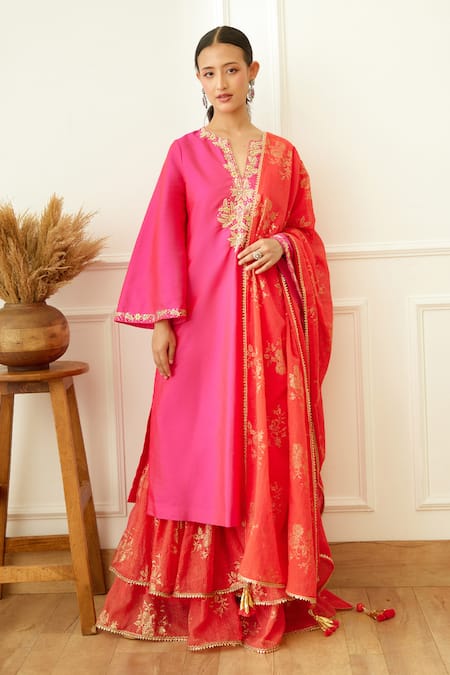 Nikasha Sequin Floral Embroidered Kurta Sharara Set 