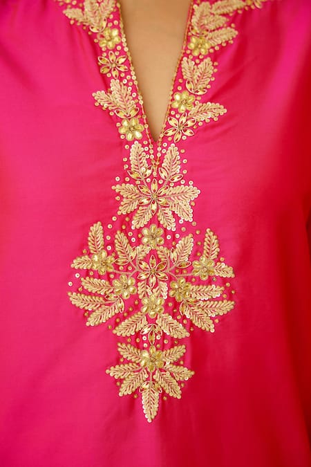 Nikasha Pink Rayon, Kota Doria Sequins, Patti, Floral Kurta Sharara Set Online at Aza Fashions Nikasha_Pink Rayon, Kota Doria Sequins, Patti, Floral Kurta Sharara Set _Online_at_Aza_Fashions