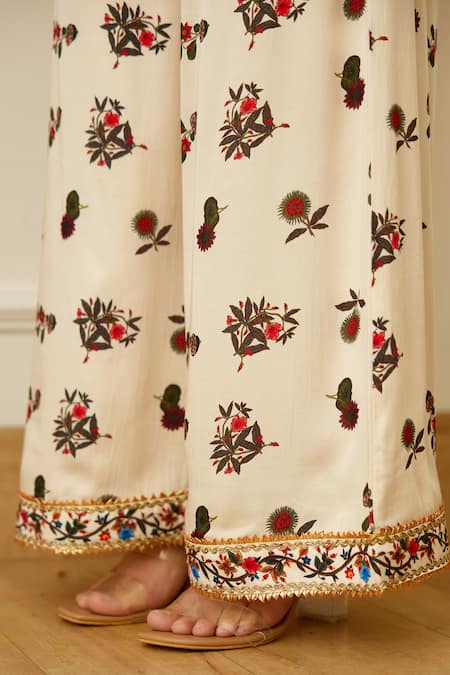 Shop_Nikasha_Coral Cotton, Silk, Crepe, Organza Sequins, Embroidery, Gota Kurta Sharara Set _Online_at_Aza_Fashions