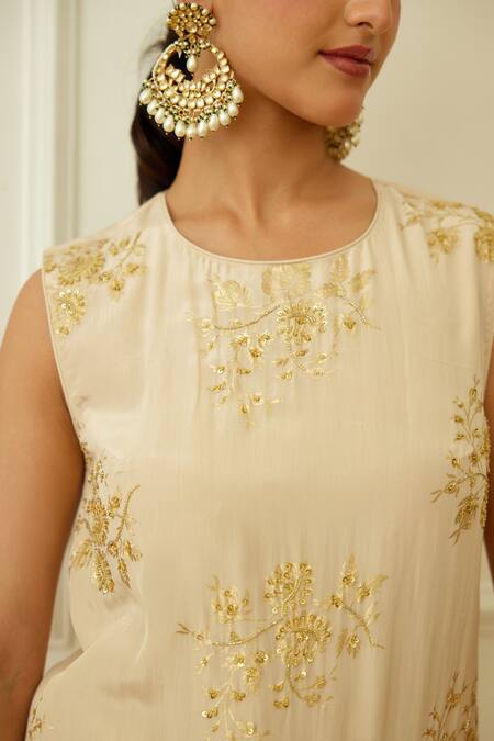 Buy Nikasha Off White Viscose, Kota Doria, Handloom Cotton Blossom Print Kurta Sharara Set Online at Aza Fashions Buy_Nikasha_Off White Viscose, Kota Doria, Handloom Cotton Blossom Print Kurta Sharara Set _Online_at_Aza_Fashions