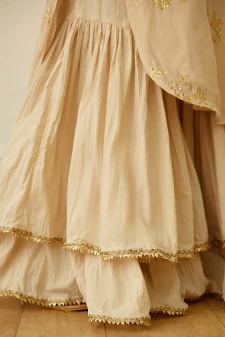 Nikasha Off White Viscose, Kota Doria, Handloom Cotton Blossom Print Kurta Sharara Set at Aza Fashions Nikasha_Off White Viscose, Kota Doria, Handloom Cotton Blossom Print Kurta Sharara Set _at_Aza_Fashions