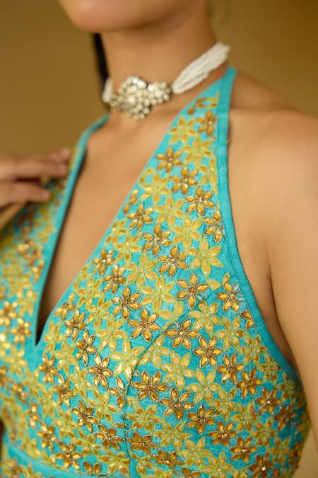 Buy Nikasha Yellow Silk, Chiffon Stones, Gota Patti, Embroidery Halter Saree With Blouse Online at Aza Fashions Buy_Nikasha_Yellow Silk, Chiffon Stones, Gota Patti, Embroidery Halter Saree With Blouse _Online_at_Aza_Fashions