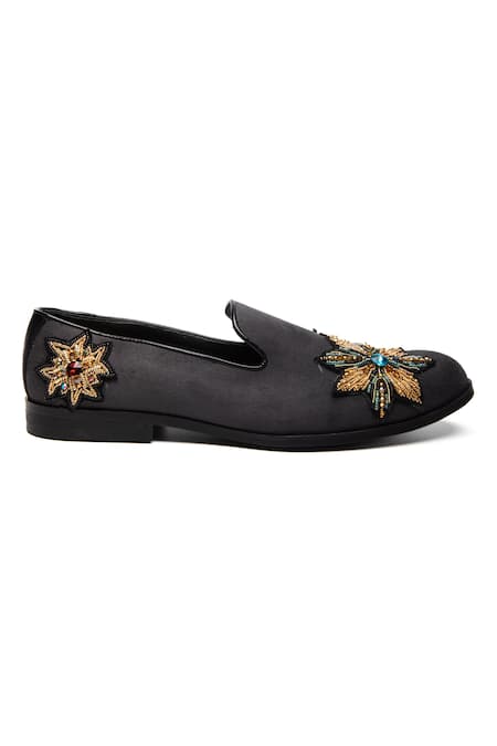 Nidhi Bhandari Gray Beaded Floral Embroidered Moccasins Online at Aza Fashions Nidhi Bhandari_Gray Beaded Floral Embroidered Moccasins _Online_at_Aza_Fashions