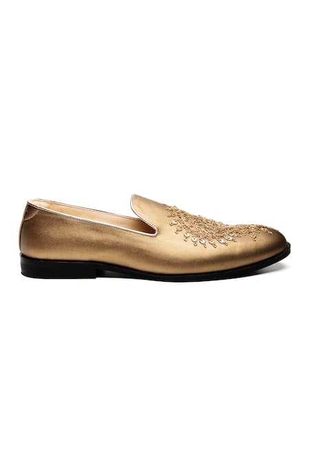 Nidhi Bhandari Gold Sequins Motif Embroidered Mocassins Online at Aza Fashions Nidhi Bhandari_Gold Sequins Motif Embroidered Mocassins _Online_at_Aza_Fashions