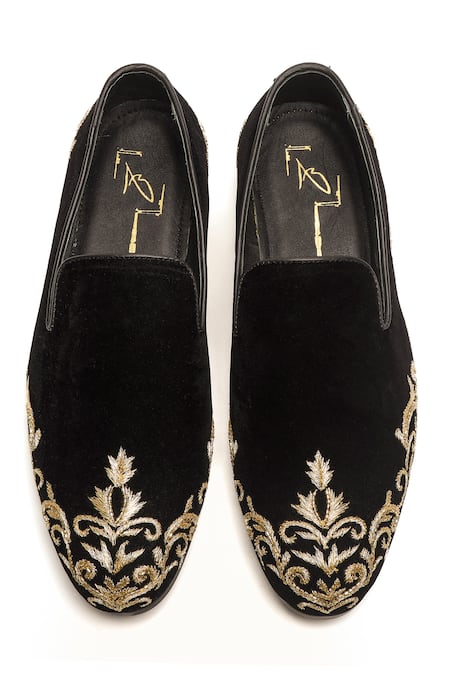 Shop Nidhi Bhandari Black Beads Embroidered Velvet Mocassins at Aza Fashions Shop_Nidhi Bhandari_Black Beads Embroidered Velvet Mocassins _at_Aza_Fashions