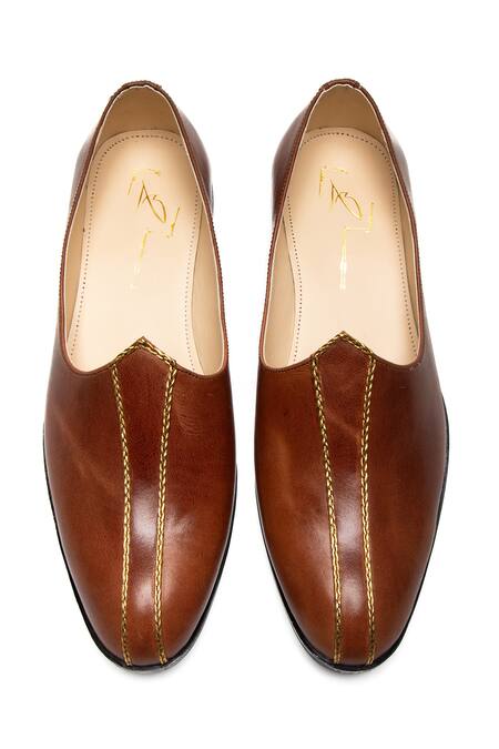 Shop_Nidhi Bhandari_Brown Napa Leather Mojadi _at_Aza_Fashions