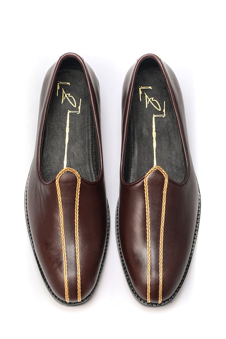 Shop_Nidhi Bhandari_Brown Napa Leather Mojadi _at_Aza_Fashions