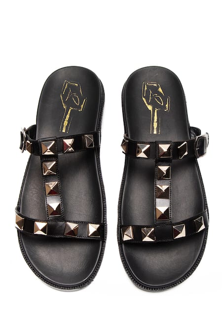 Shop Nidhi Bhandari Black Stud Work Flats at Aza Fashions Shop_Nidhi Bhandari_Black Stud Work Flats _at_Aza_Fashions