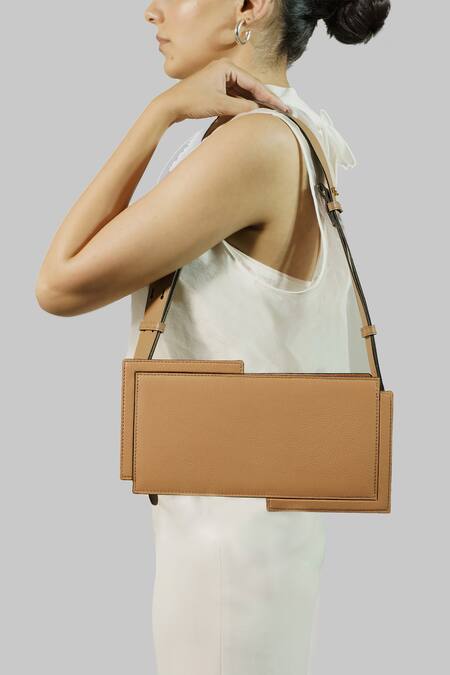 Adisee_Beige Bianca Leather Clutch With Broad Strap_Online_at_Aza_Fashions