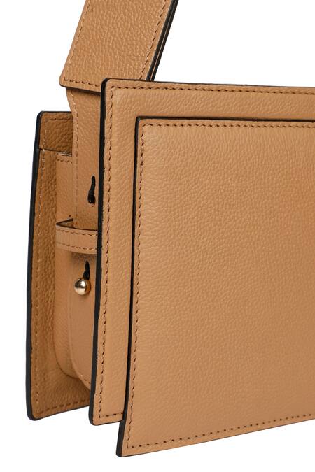 Adisee_Beige Bianca Leather Clutch With Broad Strap_at_Aza_Fashions