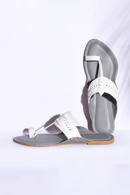 IraSoles White Gogo Leather Kolhapuri Sandals 