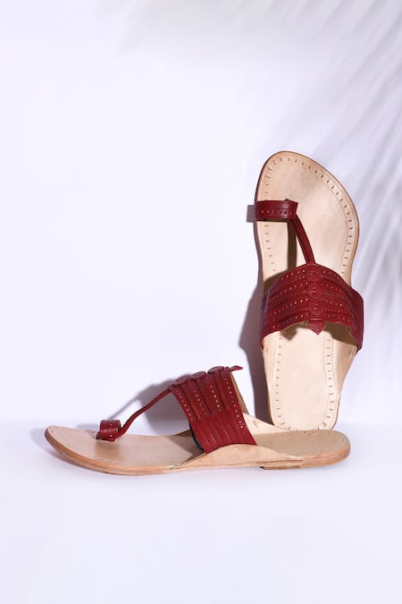 IraSoles Red Gogo Pure Leather Kolhapuri Sandals 