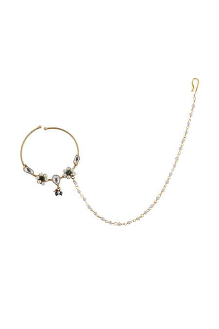 Shop Riana Jewellery White Beads, Stones Pearl String Nath at Aza Fashions Shop_Riana Jewellery_White Beads, Stones Pearl String Nath _at_Aza_Fashions