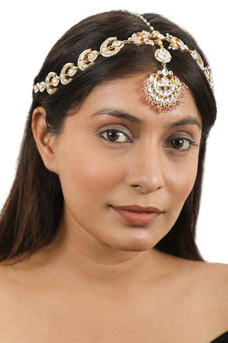 Riana Jewellery Crescent Moon Pattern Bead Embellished Mathapatti 