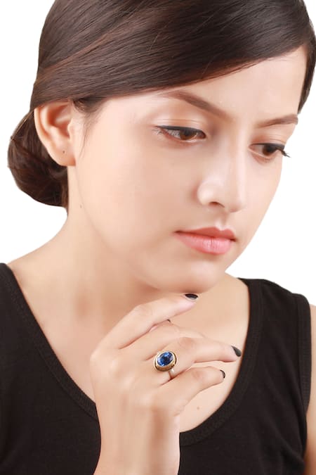 Sangeeta Boochra Blue Stone Dual Studded Ring 