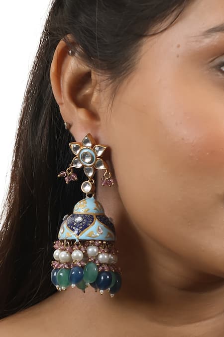 Riana Jewellery Meenakari Pattern Jhumkas 