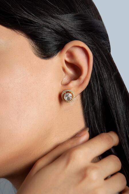 Buy Neeta Boochra Gold Plated Cubic Zirconia, Moissanite Stud Earrings at Aza Fashions Buy_Neeta Boochra_Gold Plated Cubic Zirconia, Moissanite Stud Earrings_at_Aza_Fashions