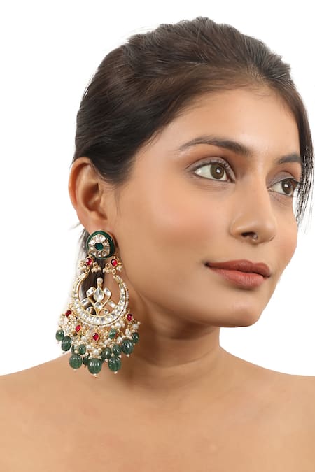 Marriage Golden Kemp Chandbali Earrings With White Pearls at Rs 587/pair in  Chennai