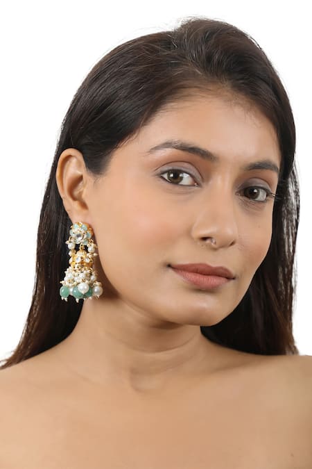 Riana Jewellery Floral & Pearl Embellished Jhumkas 