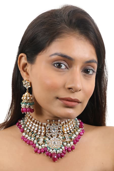 Riana Jewellery Stone Encrusted Choker & Jhumki Set 