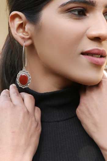 Buy Noor Silver Plated Rhinestones, Stones Handcrafted Oval Drop Earrings at Aza Fashions Buy_Noor_Silver Plated Rhinestones, Stones Handcrafted Oval Drop Earrings_at_Aza_Fashions