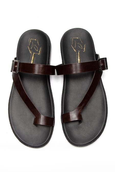 Shop_Nidhi Bhandari_Brown Solid Cross Strap Flats _at_Aza_Fashions