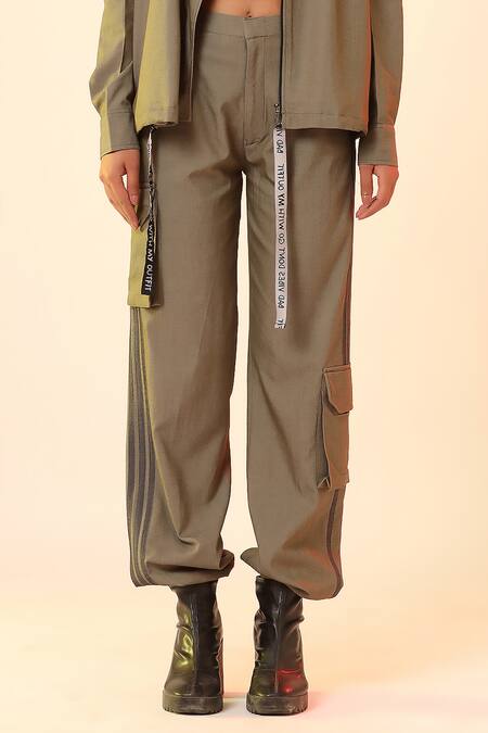 Shop_Scribbology_Green Tencel Collared Text Panel Jacket With Harem Pant _Online_at_Aza_Fashions